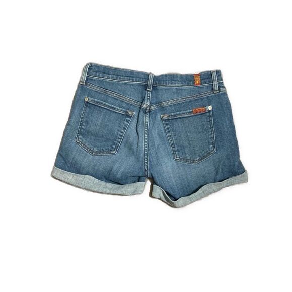 7 for all mankind Womens Blue Distressed Mid Rise Jean Denim Shorts 4.5” 25 - Picture 2 of 5